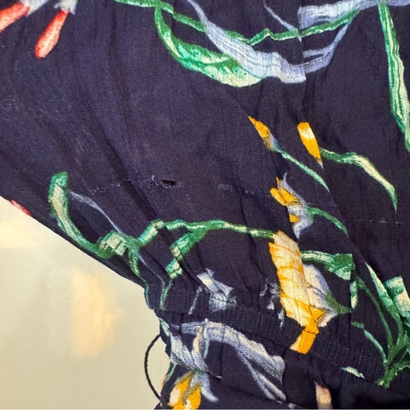 Slate & Willow Floral Print Tie Waist Puff Sleeve Scoop Neck Mini Dress Blue M - Picture 7 of 8